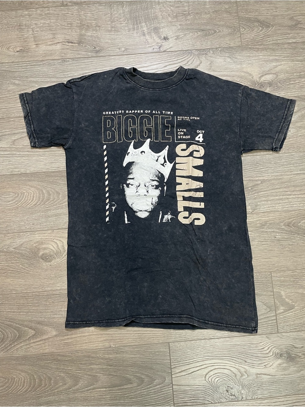 Biggie Smalls T-Shirt Graphic Tee Brooklyn Mint Acid Wash‎ Grey Size M
